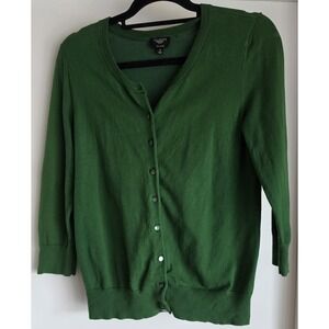 Talbots Cardigan Sweater M Green Pima Cotton Blend Long Sleeve Women's